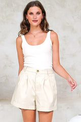 Ventura Shorts - High Waisted Tailored Shorts with Pockets in Oatmeal