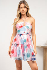 Venus Mini Dress - Keyhole Halterneck Tiered Fit and Flare Dress in Frederika Print