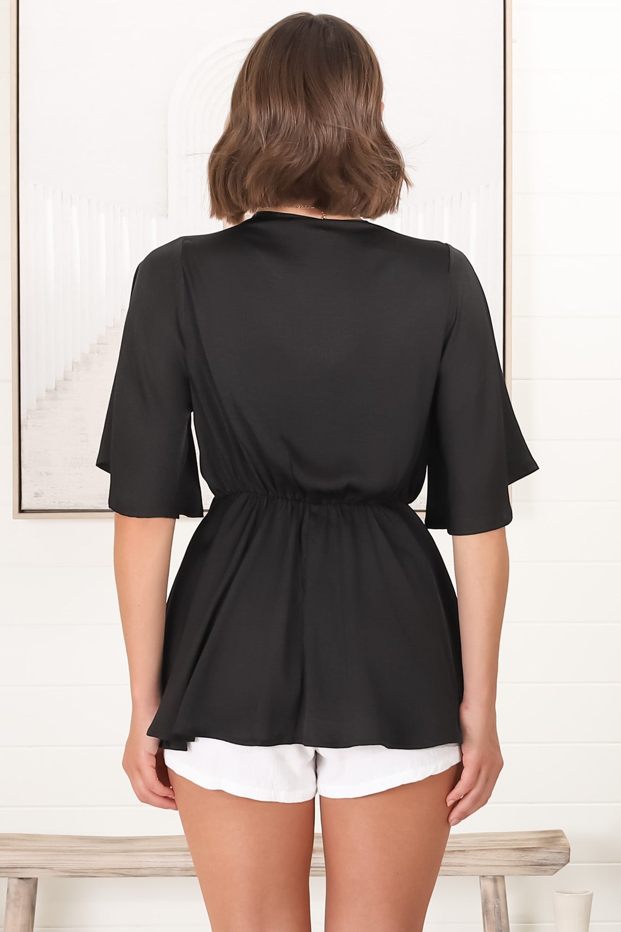 Vera Top - Bow Detailed Blouse with Bell Sleeves in Black