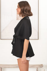 Vera Top - Bow Detailed Blouse with Bell Sleeves in Black