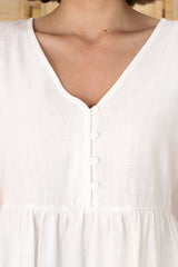 Verity Top - Crochet Trim Cap Sleeve Smock Top in White