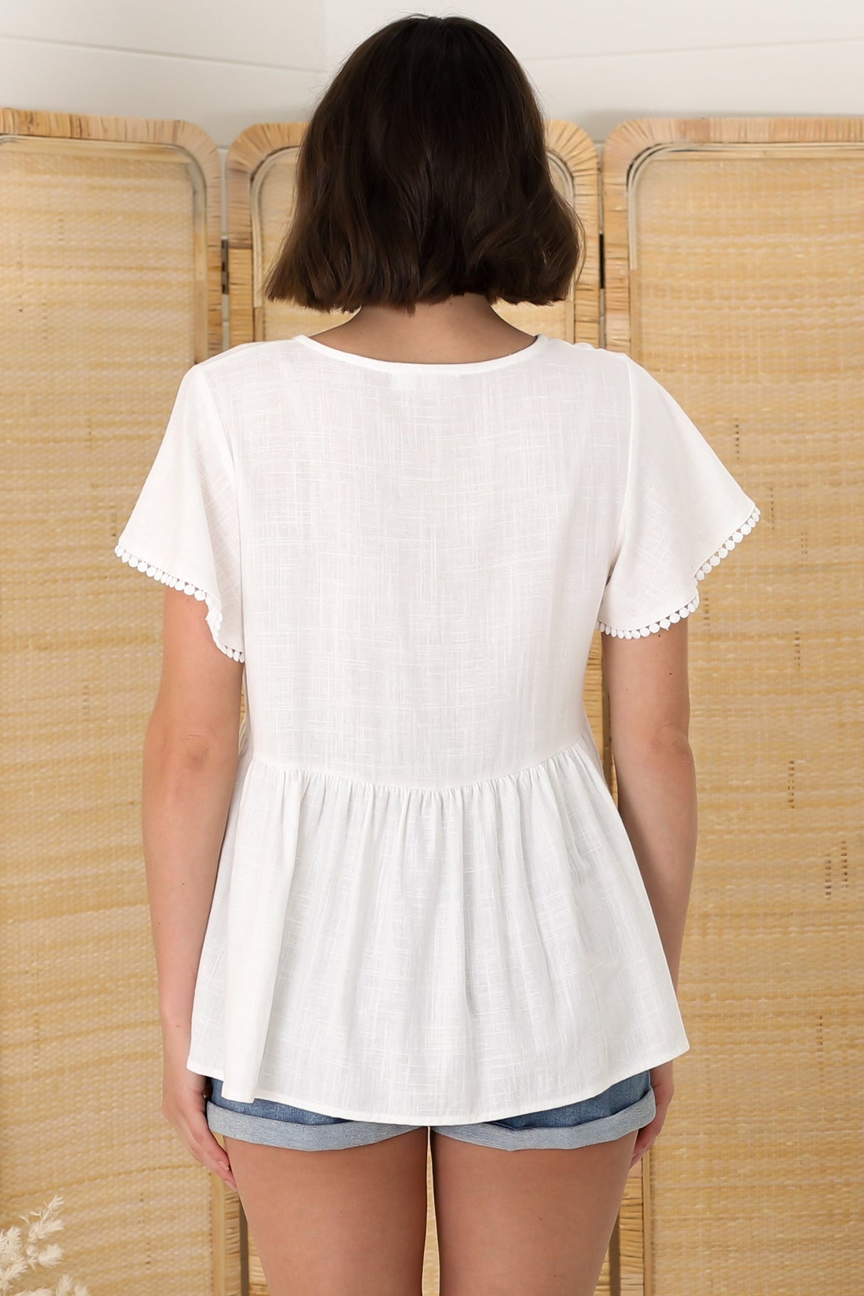 Verity Top - Crochet Trim Cap Sleeve Smock Top in White