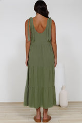 Verona Midi Dress - Tie at Shoulder Straps Sun Dress in Sage