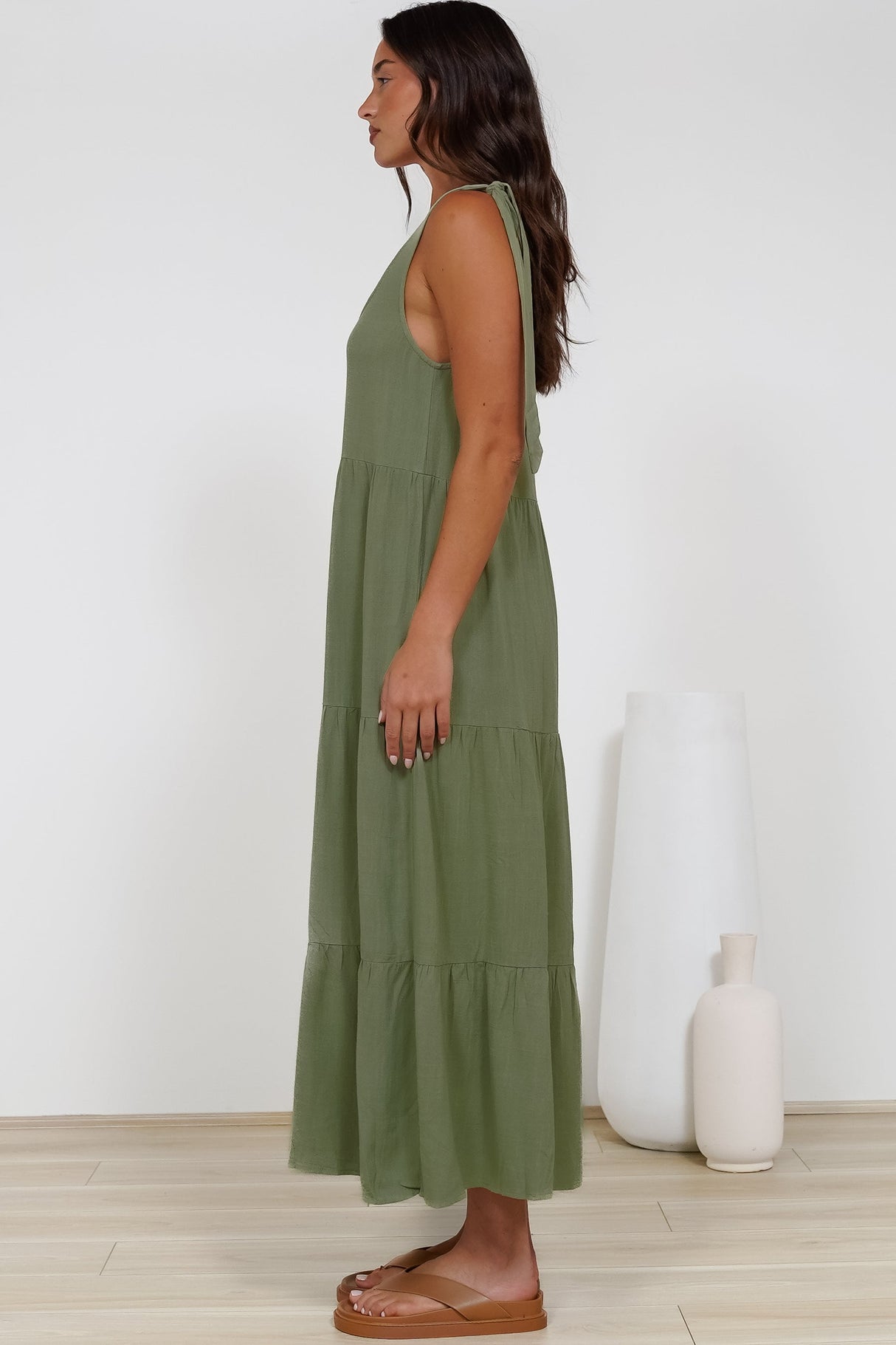 Verona Midi Dress - Tie at Shoulder Straps Sun Dress in Sage