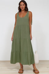 Verona Midi Dress - Tie at Shoulder Straps Sun Dress in Sage