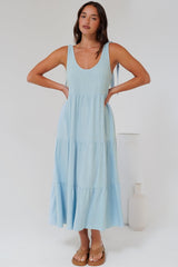Verona Midi Dress - Tie at Shoulder Straps Sun Dress in Sky Blue