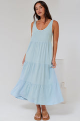 Verona Midi Dress - Tie at Shoulder Straps Sun Dress in Sky Blue