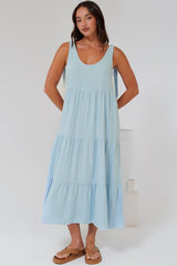 Verona Midi Dress - Tie at Shoulder Straps Sun Dress in Sky Blue