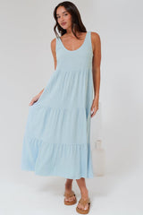 Verona Midi Dress - Tie at Shoulder Straps Sun Dress in Sky Blue