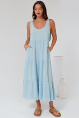 Verona Midi Dress - Tie at Shoulder Straps Sun Dress in Sky Blue