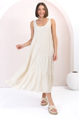 Verona Midi Dress - Tie at Shoulder Straps Sun Dress in Cream