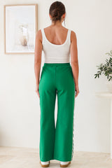 Victoria Pants - High Waisted Sports Stripe Wide Leg Pants in Green