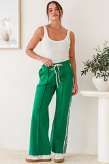 Victoria Pants - High Waisted Sports Stripe Wide Leg Pants in Green