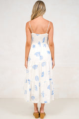 Viliana Midi Dress - Lace Trim Square Neck Tiered Sun Dress with Pockets in Opaline Print