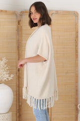 Villas Cardigan - Open Front Throw Over Cardigan in Cream