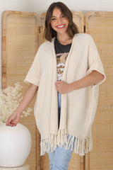 Villas Cardigan - Open Front Throw Over Cardigan in Cream