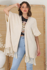 Villas Cardigan - Open Front Throw Over Cardigan in Cream