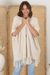 Villas Cardigan - Open Front Throw Over Cardigan in Cream