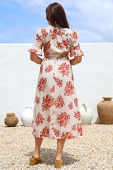 Vinnie Midi Dress - V-Neck Dress with Short Flutter Sleeves in Rosita Print
