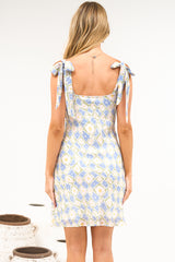 Viola Mini Dress - V Neck A Line Dress with Shoulder Tie Straps in Sapphira Print
