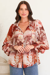 Violet Blouse - Frill Collar Button Down Balloon Sleeve Blouse In Ashara Print
