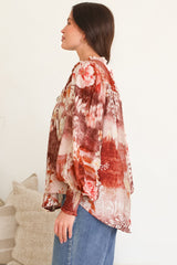 Violet Blouse - Frill Collar Button Down Balloon Sleeve Blouse In Ashara Print