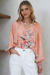Violet Blouse - Frill Collar Button Down Balloon Sleeve Blouse In Evette Print