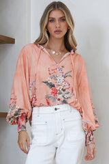 Violet Blouse - Frill Collar Button Down Balloon Sleeve Blouse In Evette Print