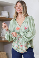 Violet Blouse - Frill Collar Button Down Balloon Sleeve Blouse in Ferngully Print