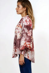 Violet Blouse - Frill Collar Button Down Balloon Sleeve Blouse In Ashara Print