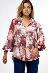 Violet Blouse - Frill Collar Button Down Balloon Sleeve Blouse In Ashara Print