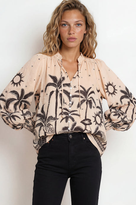 Model wearing Violet Blouse in Bertie Print from Salty Crush