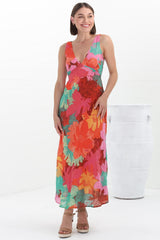 Vivie Maxi Dress - V Neckline Sun Dress in Alo Print