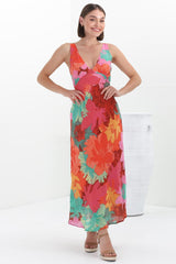 Vivie Maxi Dress - V Neckline Sun Dress in Alo Print