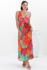 Vivie Maxi Dress - V Neckline Sun Dress in Alo Print