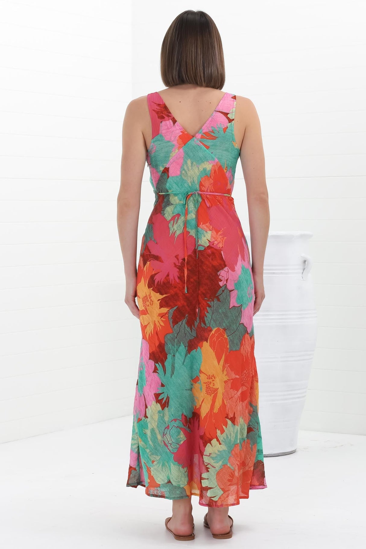 Vivie Maxi Dress - V Neckline Sun Dress in Alo Print