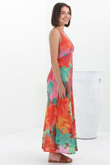 Vivie Maxi Dress - V Neckline Sun Dress in Alo Print