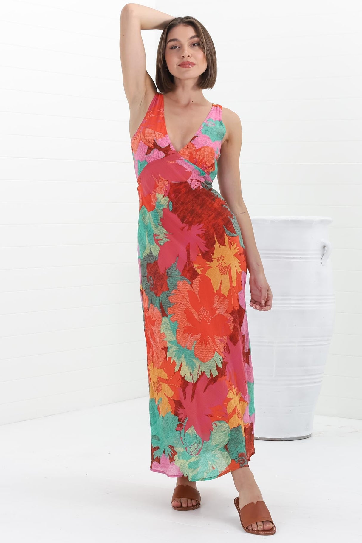 Vivie Maxi Dress - V Neckline Sun Dress in Alo Print