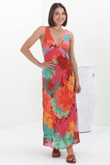 Vivie Maxi Dress - V Neckline Sun Dress in Alo Print