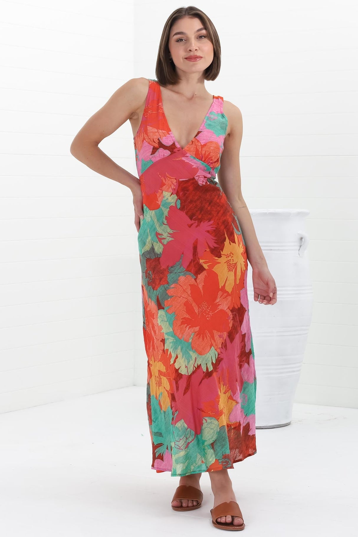 Vivie Maxi Dress - V Neckline Sun Dress in Alo Print