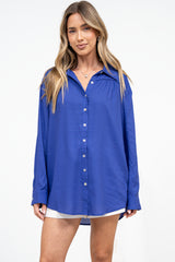 Voluta Shirt - Classic Point Collar Button Down with Long Button Cuff Sleeves in Cobalt Blue