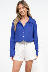 Voluta Shirt - Classic Point Collar Button Down with Long Button Cuff Sleeves in Cobalt Blue