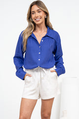 Voluta Shirt - Classic Point Collar Button Down with Long Button Cuff Sleeves in Cobalt Blue