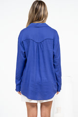 Voluta Shirt - Classic Point Collar Button Down with Long Button Cuff Sleeves in Cobalt Blue