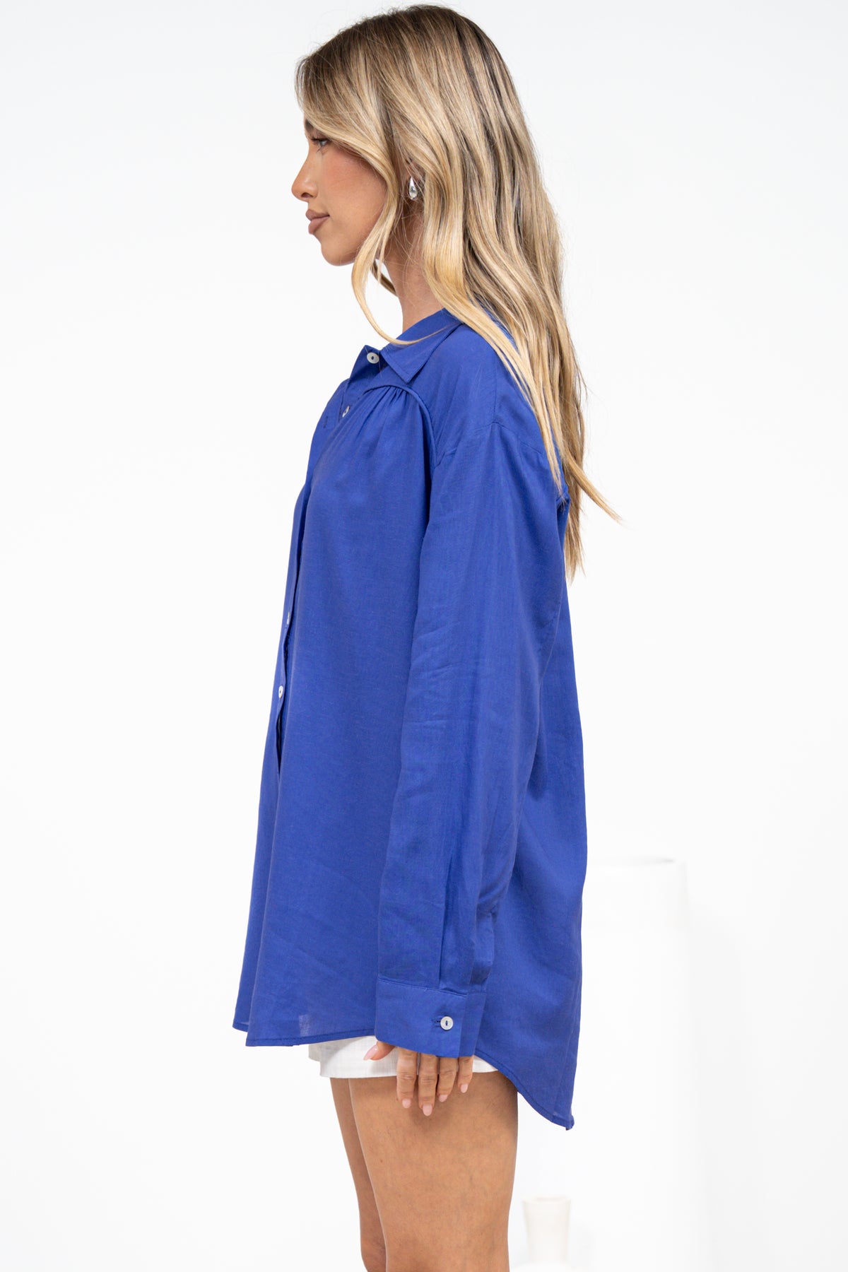 Voluta Shirt - Classic Point Collar Button Down with Long Button Cuff Sleeves in Cobalt Blue
