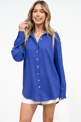 Voluta Shirt - Classic Point Collar Button Down with Long Button Cuff Sleeves in Cobalt Blue