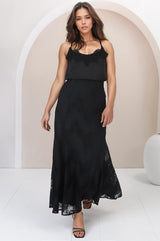 Jessica Maxi Skirt - Lace Overlay Mermaid Maxi Skirt in Black