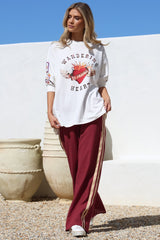 Wandering Heart Set - Graphic Long Sleeve Top and Pants with Stripe Accent in Red
