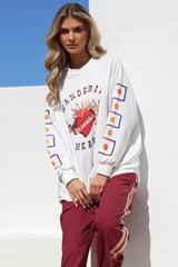 Wandering Heart Set - Graphic Long Sleeve Top and Pants with Stripe Accent in Red
