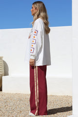Wandering Heart Set - Graphic Long Sleeve Top and Pants with Stripe Accent in Red